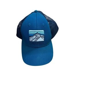 Patagonia trucker hat embroidered mountain logo adjustable snapback blue‎ mesh